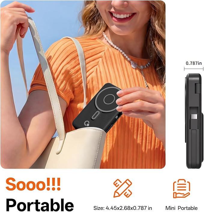 Q Magnetic Wireless Portable Charger 10,000mAh, Travel Essentials Power Bank with Built-in Cables & Foldable Stand, External Battery Pack Compatible with iPhone 17/16/15/14/13/12, Apple Watch