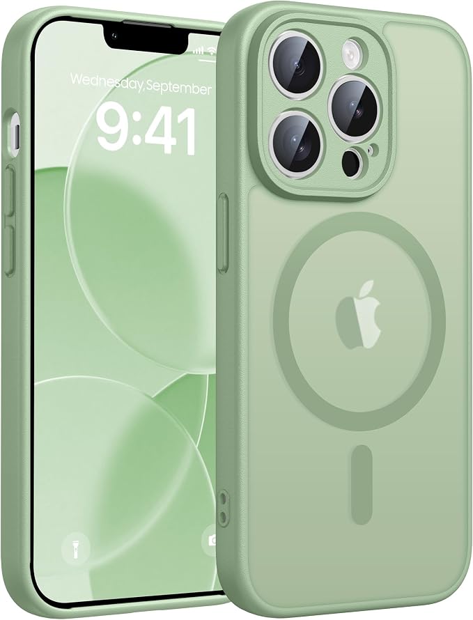 FNTCASE for iPhone 13 Pro Max Case, Fit for Magsafe, Full Camera Protection | Translucent Matte Magnetic Phone Back, 14FT Military Grade Drop Proof, Slim Shockproof Protective Cover, Light Moss
