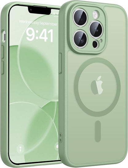 FNTCASE for iPhone 13 Pro Max Case, Fit for Magsafe, Full Camera Protection | Translucent Matte Magnetic Phone Back, 14FT Military Grade Drop Proof, Slim Shockproof Protective Cover, Light Moss