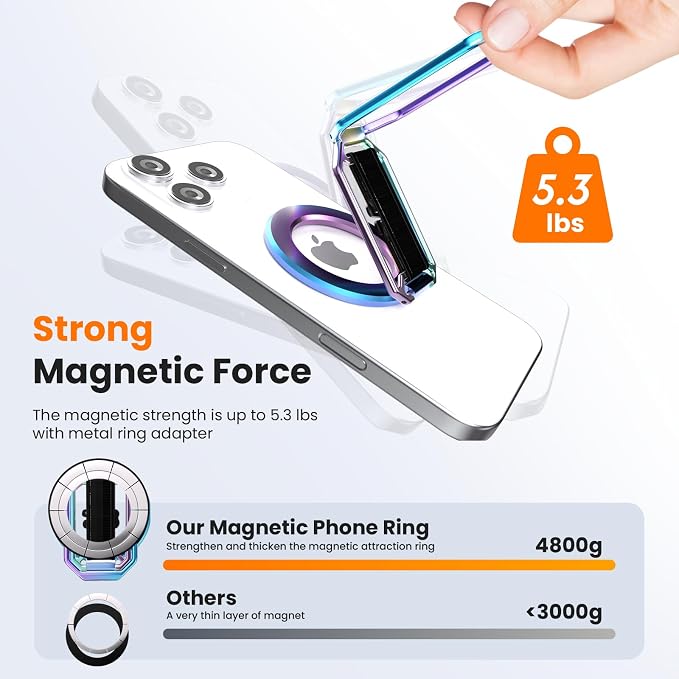 Magnetic Phone Grip & Stand for Desk, Bed & On-the-Go – Compatible with MagSafe – Secure One-Hand Hold, Comfortable Scrolling, Hands-Free Video Calls (Rainbow)