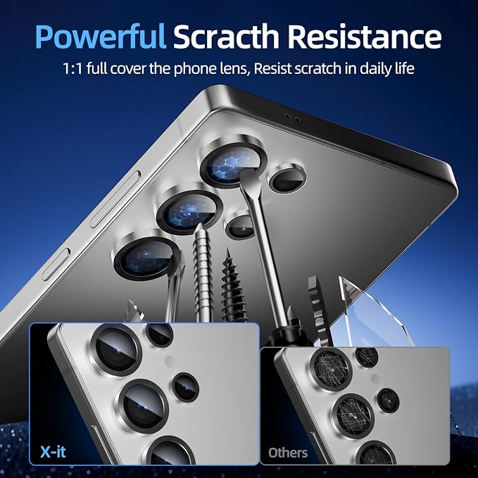 X-it Camera Lens Protector for Samsung S25 Ultra, 9H Tempered Glass, Independent Metal Aluminum Edge Original Protection Design, Suitable for Phone Case, Anti-scratch, Anti-reflective,Silver