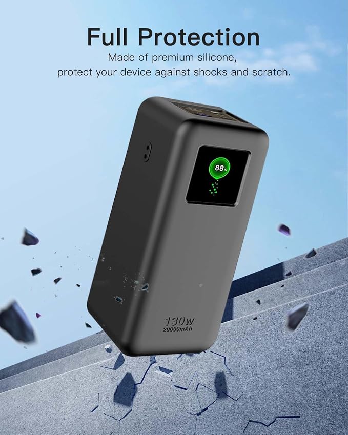 Silicone Case for UGREEN Nexode Power Bank (20000mAh 130W) Full-Body Protective Cover for UGREEN Portable Charger,Precise Port Cutouts (Case Only) Black