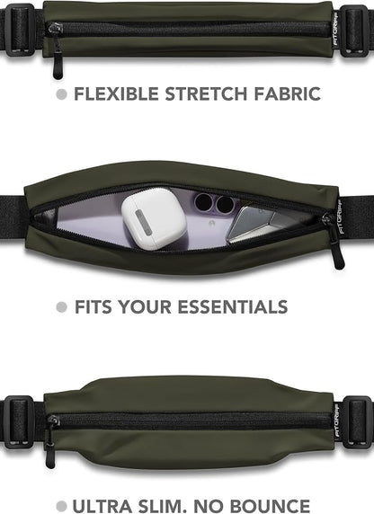 Fitgriff® Running Belt V2 for Men & Women - Slim Fanny Pack, Phone Holder for Jogging, (Fits All Cell Phones) - Money Belt, Runners Waist Pouch (Army Green, One Size (Waist 24.4 – 43.3 inches))