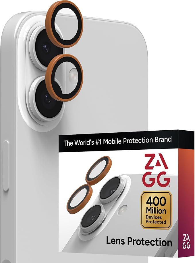 ZAGG iPhone Camera Lens Protector for iPhone 17/16/ 16 Plus - Orange, Camera Ring, Maximum Impact & Scratch Protection, Anti-Reflective Technology, Smudge-Resistant, Precise Fit, Glass Elite