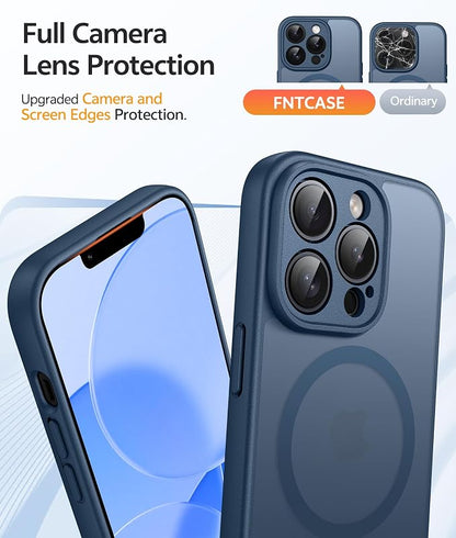 FNTCASE for iPhone 13 Pro Max Case: [Compatible with Magsafe] Translucent Matte Magnetic Cases [Full Camera Protection] Military Grade Shockproof Protective Phone Cover - Blue