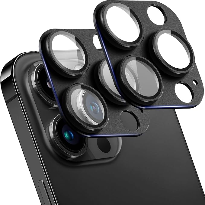 2 Pack Camera Lens Protector for iPhone 14 Pro/14 Pro Max,Metal AR Tempered Glass Rear Camera Screen Cover,Anti-Scratch,Strong Adsorption,Case Friendly, Easy to Install-Black