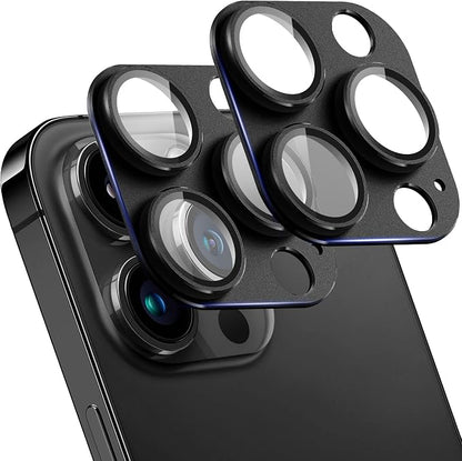 2 Pack Camera Lens Protector for iPhone 14 Pro/14 Pro Max,Metal AR Tempered Glass Rear Camera Screen Cover,Anti-Scratch,Strong Adsorption,Case Friendly, Easy to Install-Black