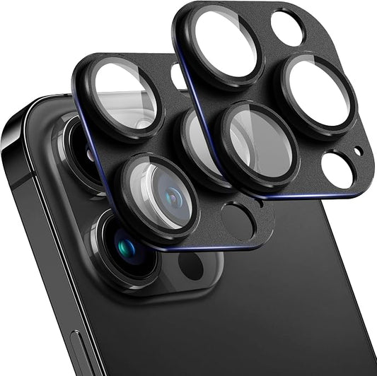 2 Pack Camera Lens Protector for iPhone 14 Pro/14 Pro Max,Metal AR Tempered Glass Rear Camera Screen Cover,Anti-Scratch,Strong Adsorption,Case Friendly, Easy to Install-Black