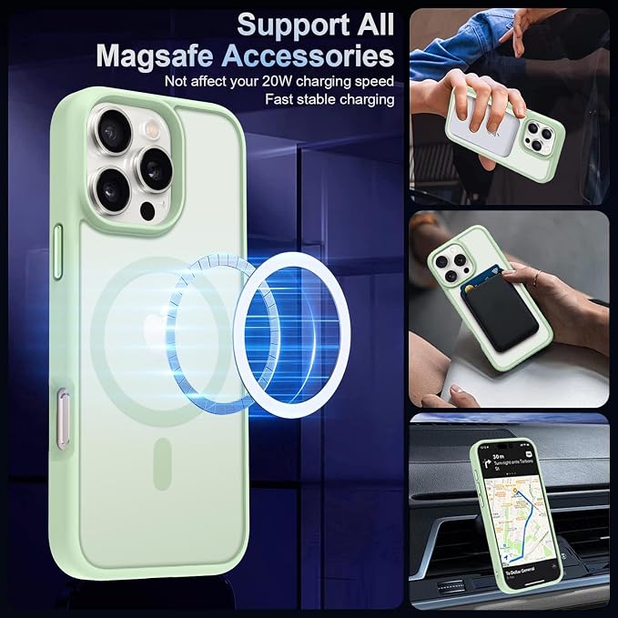 MOCCA Strong Magnetic for iPhone 16 Pro Max Phone Case, [Compatible with Magsafe][16FT Mil-Grade Drop Protection] Slim Translucent Matte Protective Cover Case for iPhone 16 Pro Max Case, Light Green