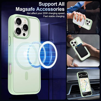 MOCCA Strong Magnetic for iPhone 16 Pro Max Phone Case, [Compatible with Magsafe][16FT Mil-Grade Drop Protection] Slim Translucent Matte Protective Cover Case for iPhone 16 Pro Max Case, Light Green