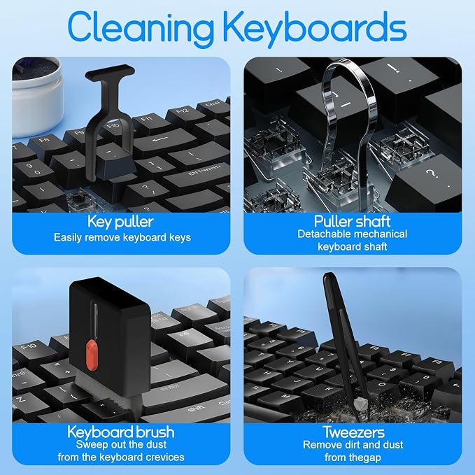 Keyboard Cleaning Kit Laptop Cleaner, All-in-1 Multi-Function Electronic Cleaner Kit, Screen Spray Cleaning Brush Tool PC Accessories for iPhone iPad MacBook Earbud Camera Monitor Computer (Black)