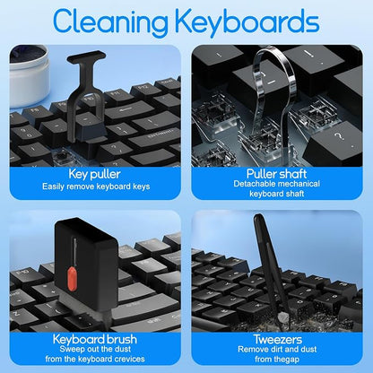 Keyboard Cleaning Kit Laptop Cleaner, All-in-1 Multi-Function Electronic Cleaner Kit, Screen Spray Cleaning Brush Tool PC Accessories for iPhone iPad MacBook Earbud Camera Monitor Computer (Black)