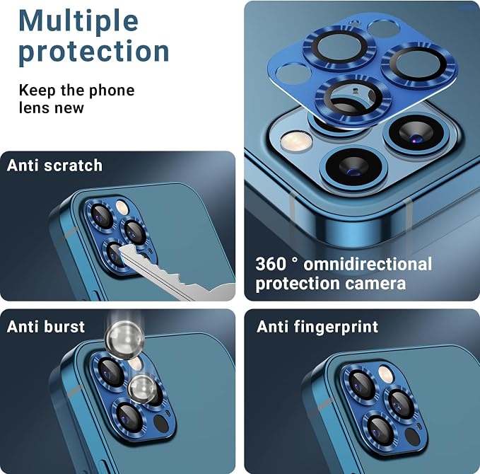AFARER [2 Pack Camera Lens Protector for iPhone 12 Pro, 9H Hardness & HD Clarity, Metal Tempered Glass Len Cover, Anti-Scratch Full Cover Metal Ring Ultra(Gold)