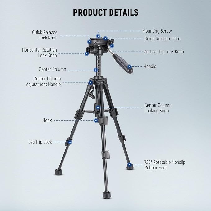 NEEWER Basic Mini Desk Tripod for Camera with 3 Way Pan Tilt Head & Handle, Small Portable Metal Tabletop Selfie Stick Stand with 1/4" Screw for DSLR Vlog Video Recording, Max Load 13.2lb, TP02