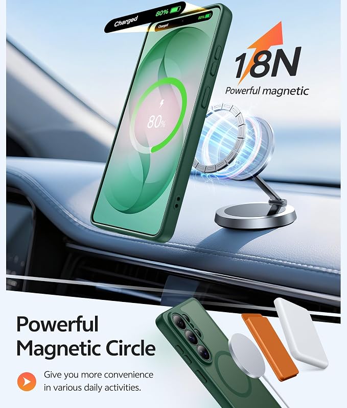 FNTCASE for Samsung Galaxy S26-Ultra Case: [Fit for Magsafe] [Full Camera Protection] Translucent Matte Cases with [Screen Protector] Military Grade Shockproof Protective Phone Cover - Green