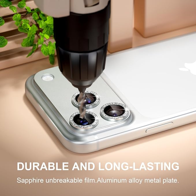 beuxece Compatible for iPhone 17 Pro Camera Lens Protector, Matte Metal Tempered Glass Rear Camera Screen Cover Accessories [Military Grade Shatterproof] [Strong Adsorption] - Glitter Silver