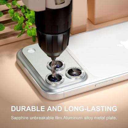 beuxece Compatible for iPhone 17 Pro Camera Lens Protector, Matte Metal Tempered Glass Rear Camera Screen Cover Accessories [Military Grade Shatterproof] [Strong Adsorption] - Glitter Silver