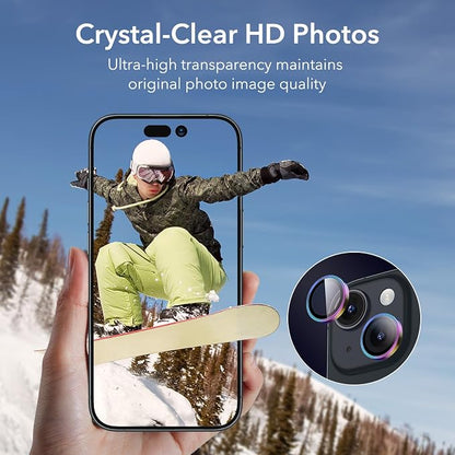 ESR 2 Pack Camera Lens Protector for iPhone 15/15 Plus/14/14 Plus, Ultra-tough HD Individual Lens Protectors, Scratch Resistant, Ultra-thin Tempered Glass, Armorite Series, Chromatic