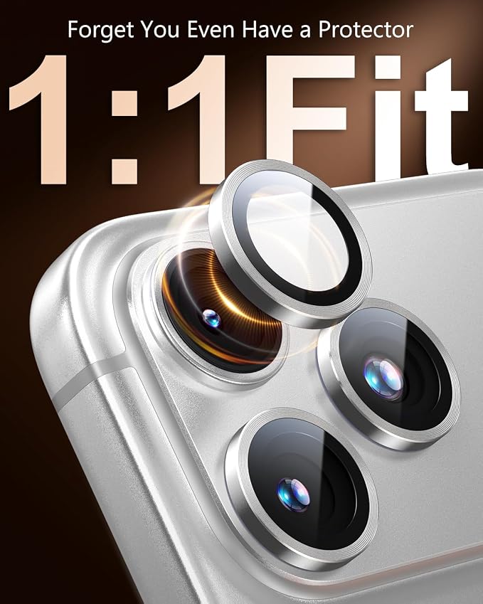 EZ-GLAZ-Camera Lens Protector for iPhone 17/16/15/14 Pro & Pro Max Series, with Aerospace-Grade Aluminum Alloy Ring, 1:1 Invisible Fit & Ultra-Clear, Military-Grade 9H+ Glass, Silver