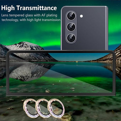 for Galaxy Z Fold 6 Camera Lens Protector Bling Glitter Individual Aluminium Alloy Ring 9H Tempered Glass Decorative Accessories Camera Cover for Samsung Galaxy Z Fold 6 Glitter Colorful