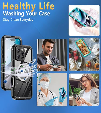 for iPhone 16 Pro Max Case Waterproof | Shockproof Dust Proof Phone Case Cover with Screen Protector for iPhone 16 Promax - Clear