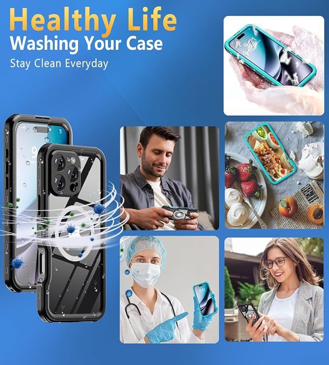 for iPhone 16 Pro Case Waterproof | Shockproof Dust Proof Phone Case Cover with Screen Protector - Clear