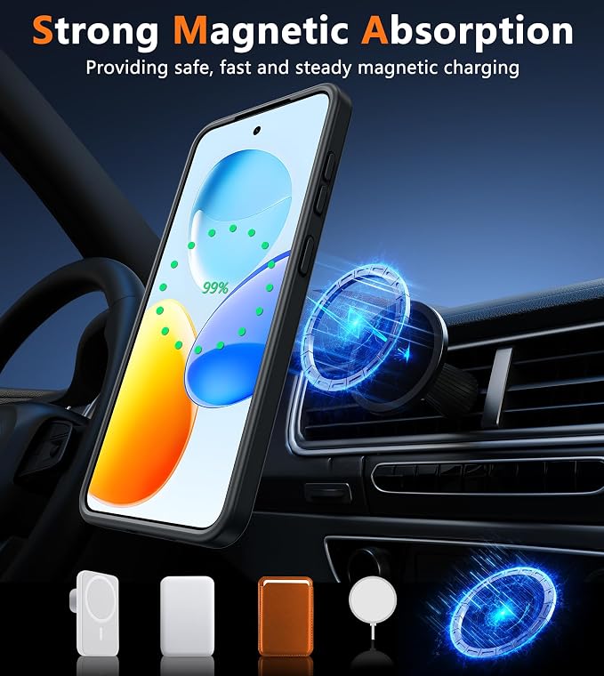 FNTCASE for Samsung Galaxy S25 Case: for Galaxy S24 Cases Magnetic Military Grade Drop Protection Translucent Cell Phone Cover - Slim Durable Shockproof Protective Bumper Cases- 6.2 inches (Black) | Magnetic Phone Cases, 14FT Military Grade Drop Protec...