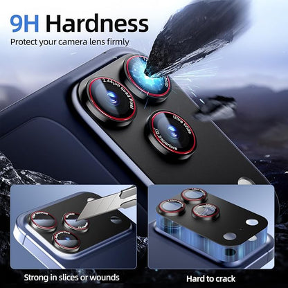 9H High-alumina Tempered Glass Camera Lens Protector for iPhone 17 Pro Lens , Military-Grade Shatterproof with Strong Adsorption, Full Coverage Case-Friendly Cover (Black, iPhone 17 Pro - 2 Pack)