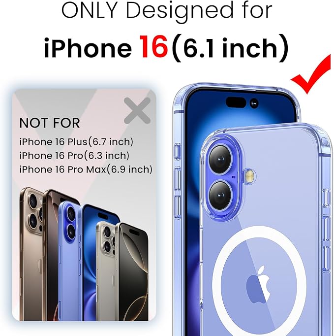 3 in 1 for iPhone 16 Case Clear with MagSafe, Not Yellowing, Screen Protector*1 Camera Lens Protector*1, Military-Grade Protection for iPhone 16 Phone Case 6.1 inch Clear