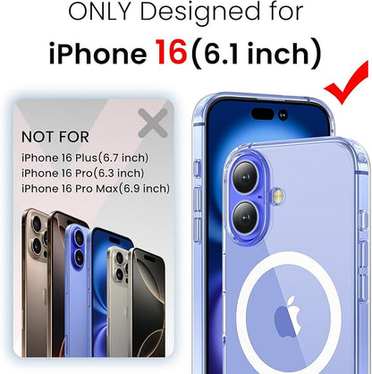 3 in 1 for iPhone 16 Case Clear with MagSafe, Not Yellowing, Screen Protector*1 Camera Lens Protector*1, Military-Grade Protection for iPhone 16 Phone Case 6.1 inch Clear