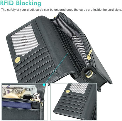 nuoku Women Small Crossbody Bag Cellphone Purse Wallet with RFID Card Slots 2 Straps Wristlet