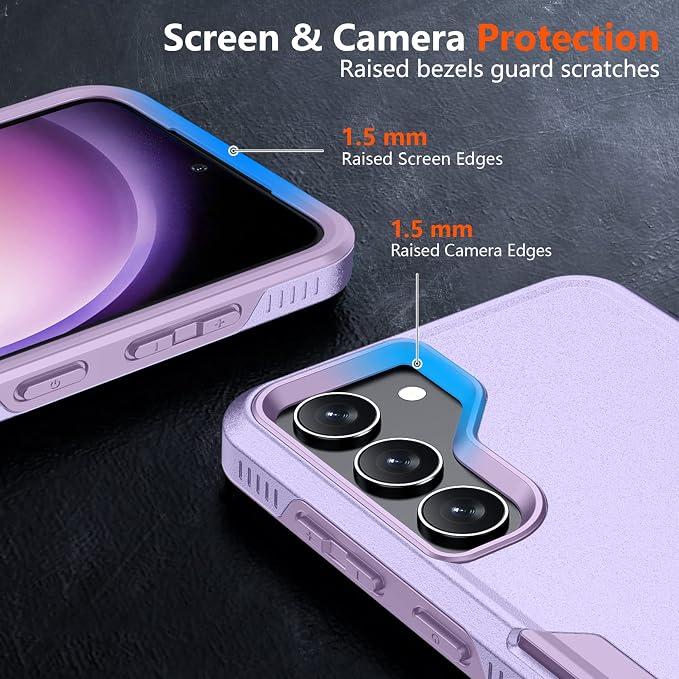 SPIDERCASE Designed for Samsung Galaxy S23 Case, [10 FT Military Grade Drop Protection], 2 Pack [Tempered Glass Screen Protector+Camera Lens Protector] Heavy Duty Shockproof Case, Purple