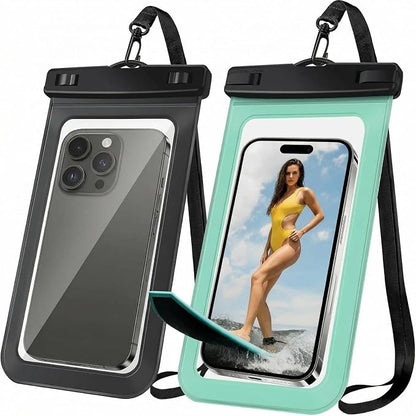 [2 Pack Waterproof Phone Case, Universal Dry Bag for iPhone 15/14/13/12 Pro Max, IPX8 Waterproof Pouch, Cruise Ship & Beach Essentials, Black & Green - 6.8"