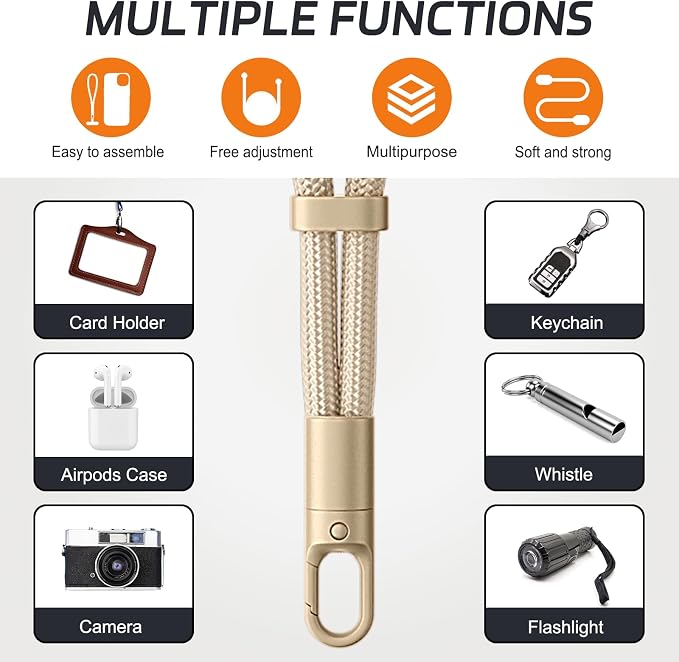 KITANIS 3 Pack Phone Lanyard,1×Phone crossbody strap,1×Phone Neck Strap,1×Wrist Strap,3×Tether Tabs,Universal Cell Phone Multifuctional Patch Polyester Lanyards(Light Camel)