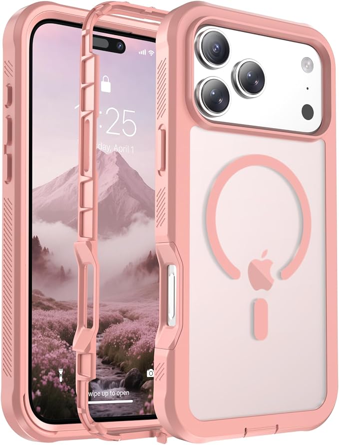 jaroco Magnetic for iPhone 17 Pro Max Case, [Compatible with MagSafe][Military Grade Drop Protection][Heavy Duty Protection][Non-Slip][Shockproof] 2-Layer Durable Bumper Phone Case 6.9''-Pink