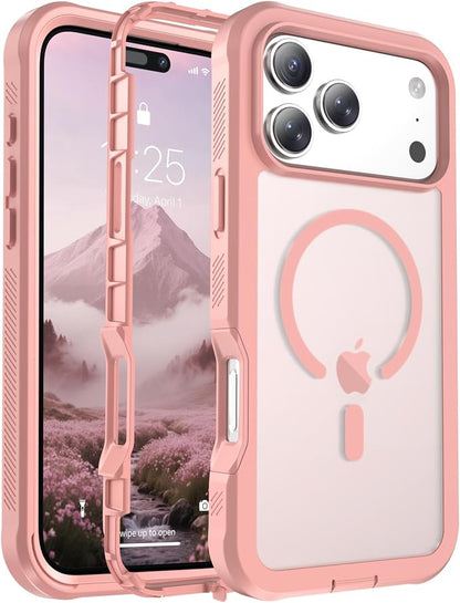 jaroco Magnetic for iPhone 17 Pro Max Case, [Compatible with MagSafe][Military Grade Drop Protection][Heavy Duty Protection][Non-Slip][Shockproof] 2-Layer Durable Bumper Phone Case 6.9''-Pink