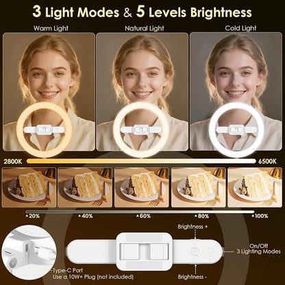 10" Selfie Ring Light with Stand, Tall Adjustable Overhead Phone Mount with LED Light, Phone Holder with Camera Remote for TikTok, YouTube, Live Streaming, Video Recording
