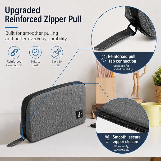 Small Electronics Organizer Travel Case, Cord and Cable Tech Bag Pouch | Compact soft tech Bag pouch for cables cords chargers earbuds and slim power bank water-resistant for travel, cruise and work