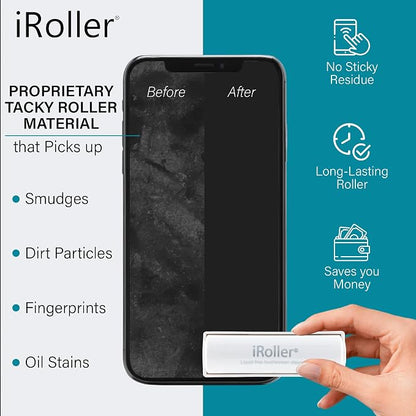 Phone Screen Cleaner by iRoller - Pack of 6 - No Need for Spray or Wipes, Liquid Free - Reusable & Washable -Portable iPad Screen Cleaner for Touchscreen- Ideal for Smartphone, Macbook, Monitor - 3.5"