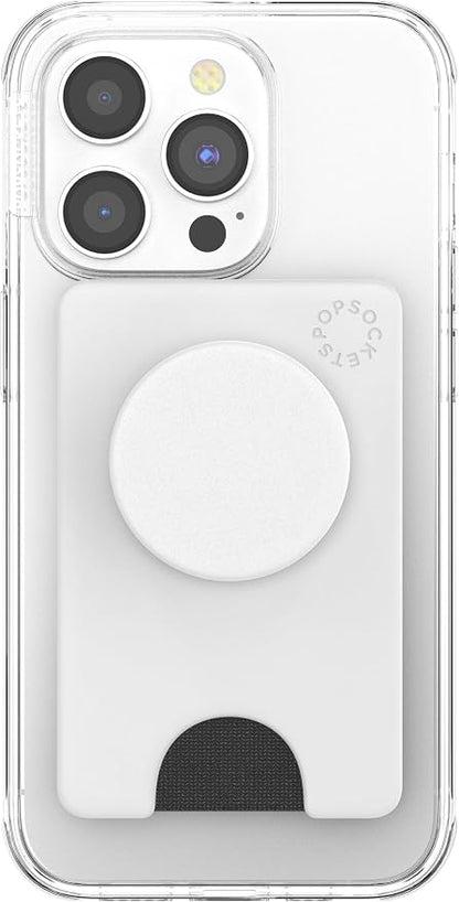 PopSockets Adhesive Phone Wallet and Card Holder with Grip, White - White Black