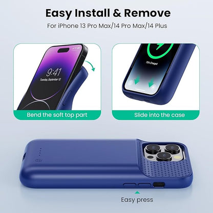 Battery Case for iPhone 14Plus/14Pro Max/13Pro Max,Powerful 8600mAh Portable Protective Charging Case,Rechargeable Extended Battery Charger Case for iPhone 13Pro Max/14Plus/14Pro Max(6.7 Inch),Blue