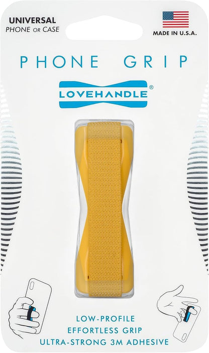 LOVEHANDLE Universal Phone Grip for Smartphones & Mini Tablets - Phone Holder for Hand - Wireless Charging Compatible - Made in The USA - Solid Goldenrod