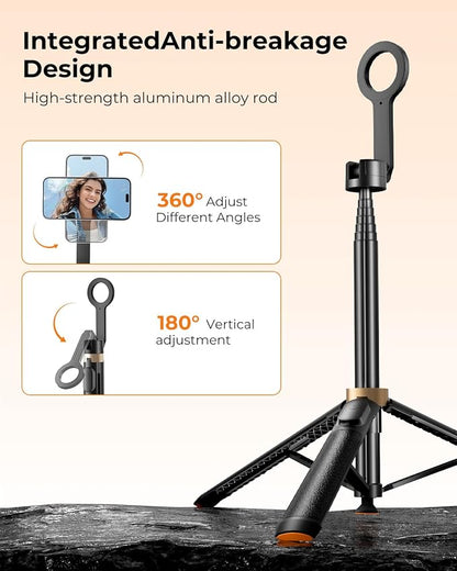 Magnetic Selfie Stick Tripod 72 Inch for iPhone MagSafe, Extendable Phone Tripod Stand with Bluetooth Remote, 360° Rotation Aluminum Selfie Stick for Travel, Vlog, TikTok