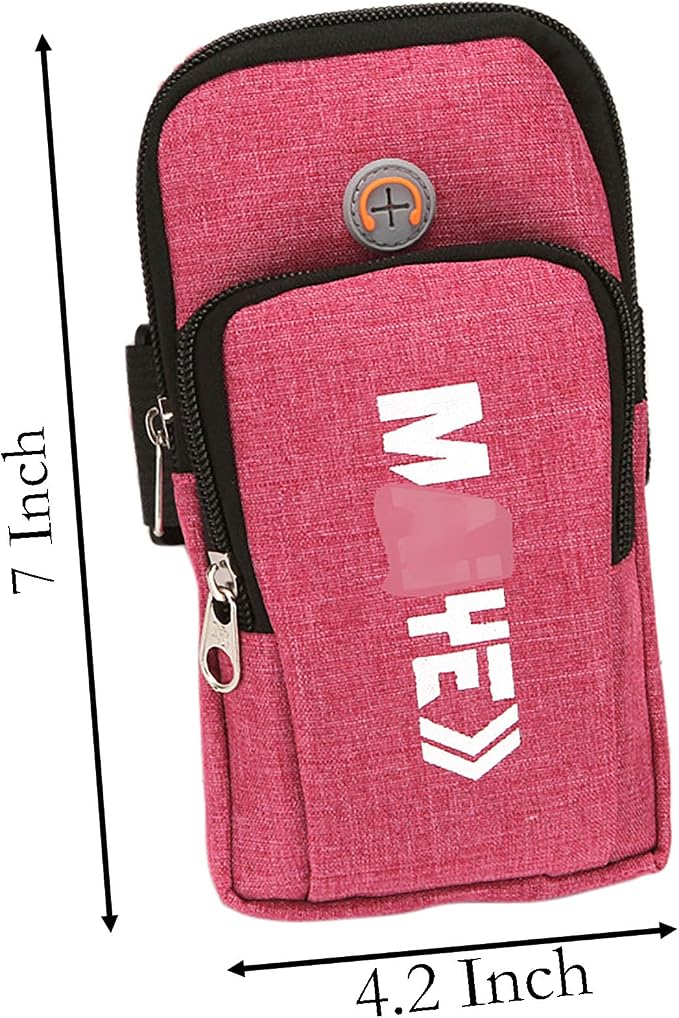 2 Pockets Cell Phone Armband, 7 Inch x 4.2 Inch Enlarge Phone Bag Phone for Running, Footing, Sports and Mountaineering (red)