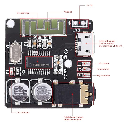 Bluetooth Audio Amplifier Board 3.7-5V BT5.0 Bluetooth Receiver Module HiFi Stereo Car Speaker Amplifier Decoder Audio Stereo Receiver