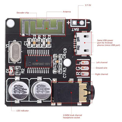 Bluetooth Audio Amplifier Board 3.7-5V BT5.0 Bluetooth Receiver Module HiFi Stereo Car Speaker Amplifier Decoder Audio Stereo Receiver