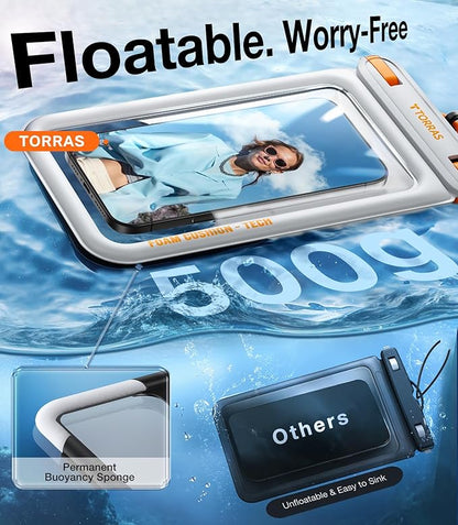 TORRAS IP68 Waterproof Phone Pouch Double Space, Floating Waterproof Phone Case with Lanyard for iPhone 17 Pro Max 16 15 14 S26 S25, Phone Dry Bag Vacation Cruise Ship Travel Essentials 7.0'', White