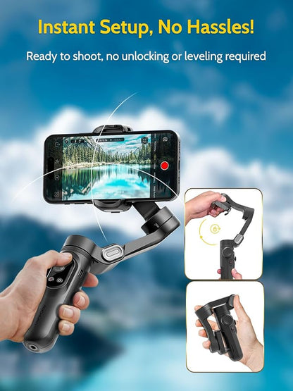 AOCHUAN Gimbal Stabilizer for iPhone Gimbal with Wireless Charging Smartphone for iPhone 15 Pro Max/Android Foldable 3-Axis Handheld Phone Stabilizer for Video Recording Face Tracking-Smart X Pro