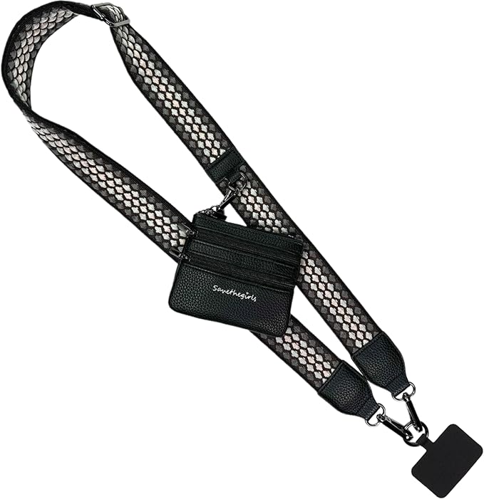 Save the Girls Original Clip and Go Phone Strap Pattern - Crossbody Phone Strap Chain with Zipper Wallet Pouch
