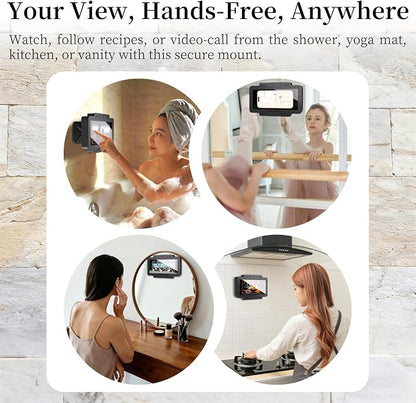 Waterproof Phone Holder for Shower, [Shower Phone Mount] with IPX6 Rating & Anti-Fog Screen, 360° Rotatable [Waterproof Shower Phone Holder] with Strong Suction for iPhone Android 4-7 Inch (Black)